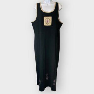 NEW Vtg Erika II Studio Maxi Dress | 1X | Black Patch | Lagenlook Cottagecore